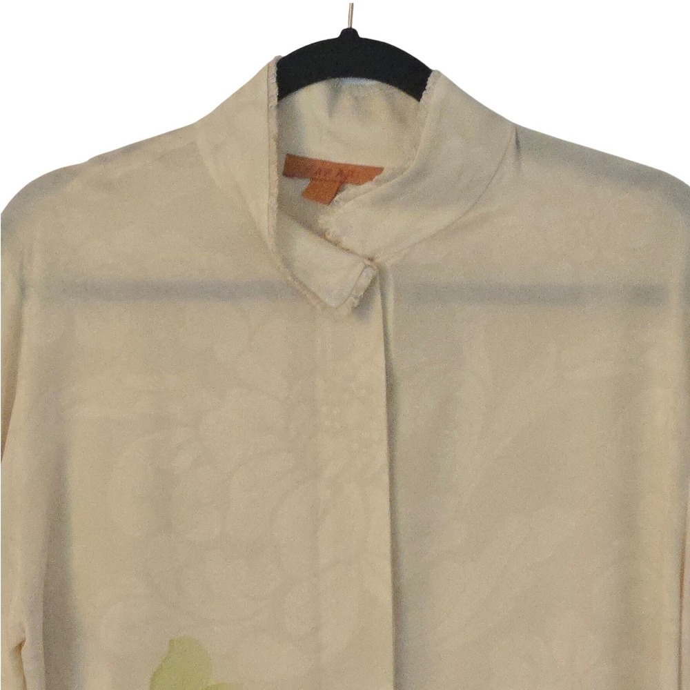 Harari 100% Silk Floral Blouse Hidden Button Cream Orange Size L - Picture 5 of 16
